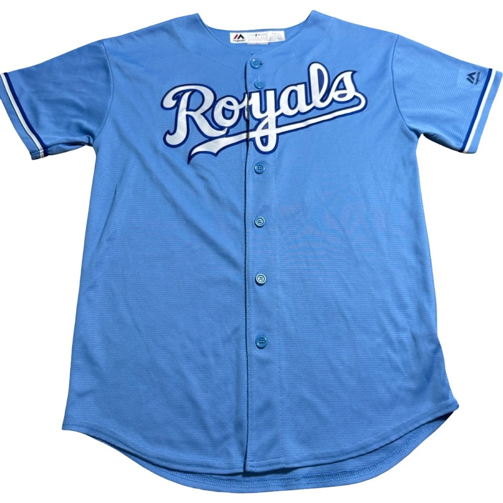 Majestic Paulo Orlando Royals Jersey Youth L Blue Good MLB Baseball 16 Cool Base